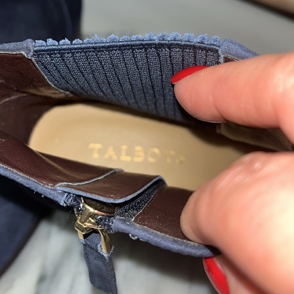Talbots navy blue stacked heel zip closure suede ankle boot Sz 7m - Picture 7 of 9